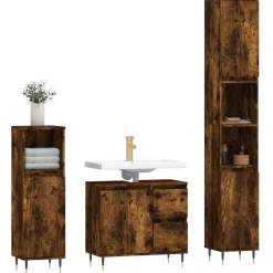 Ensembles De Meubles-vidaXL Ensemble de meubles de salle de bain 3 pcs Chêne fumé Chêne fumé