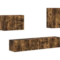 Meubles Tv-vidaXL Ensemble de meuble TV mural 4 pcs Chêne fumé Bois d'ingénierie Chêne fumé