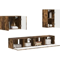 Meubles Tv-vidaXL Ensemble de meuble TV mural 4 pcs Chêne fumé Bois d'ingénierie Chêne fumé