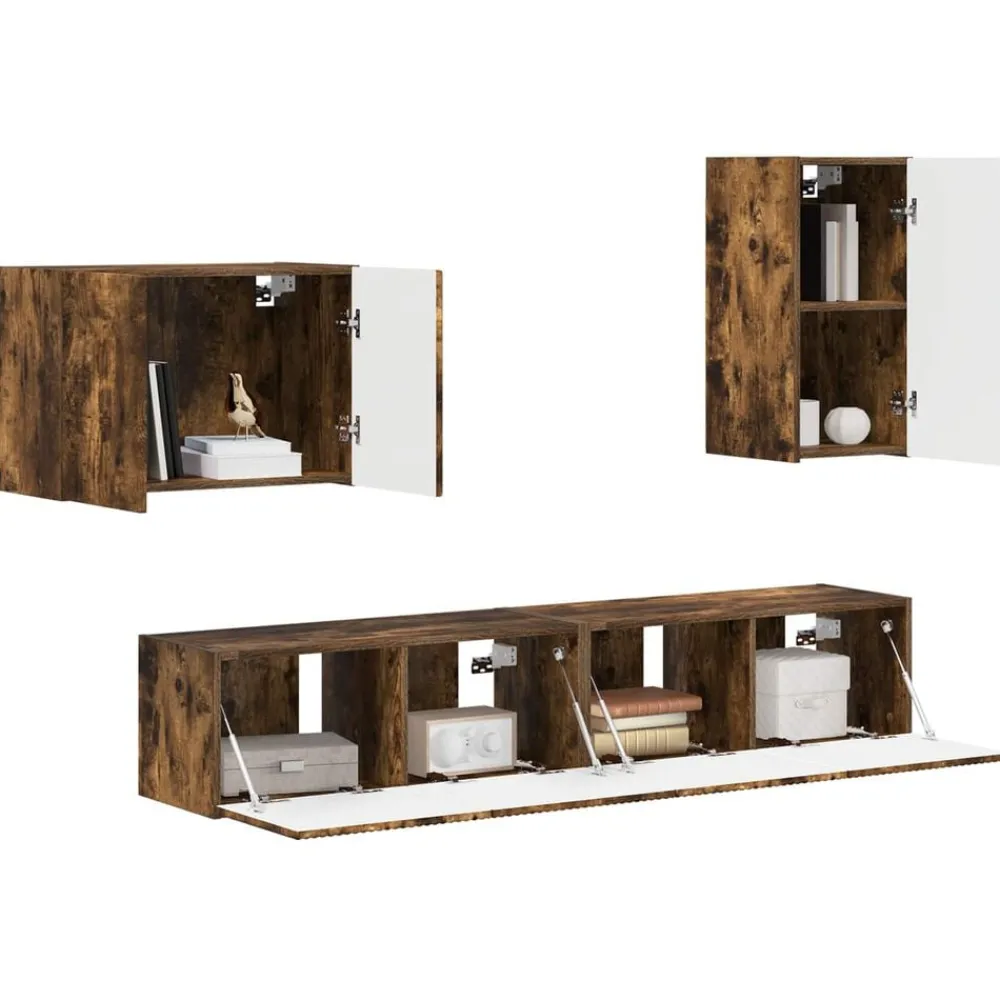 Meubles Tv-vidaXL Ensemble de meuble TV mural 4 pcs Chêne fumé Bois d'ingénierie Chêne fumé