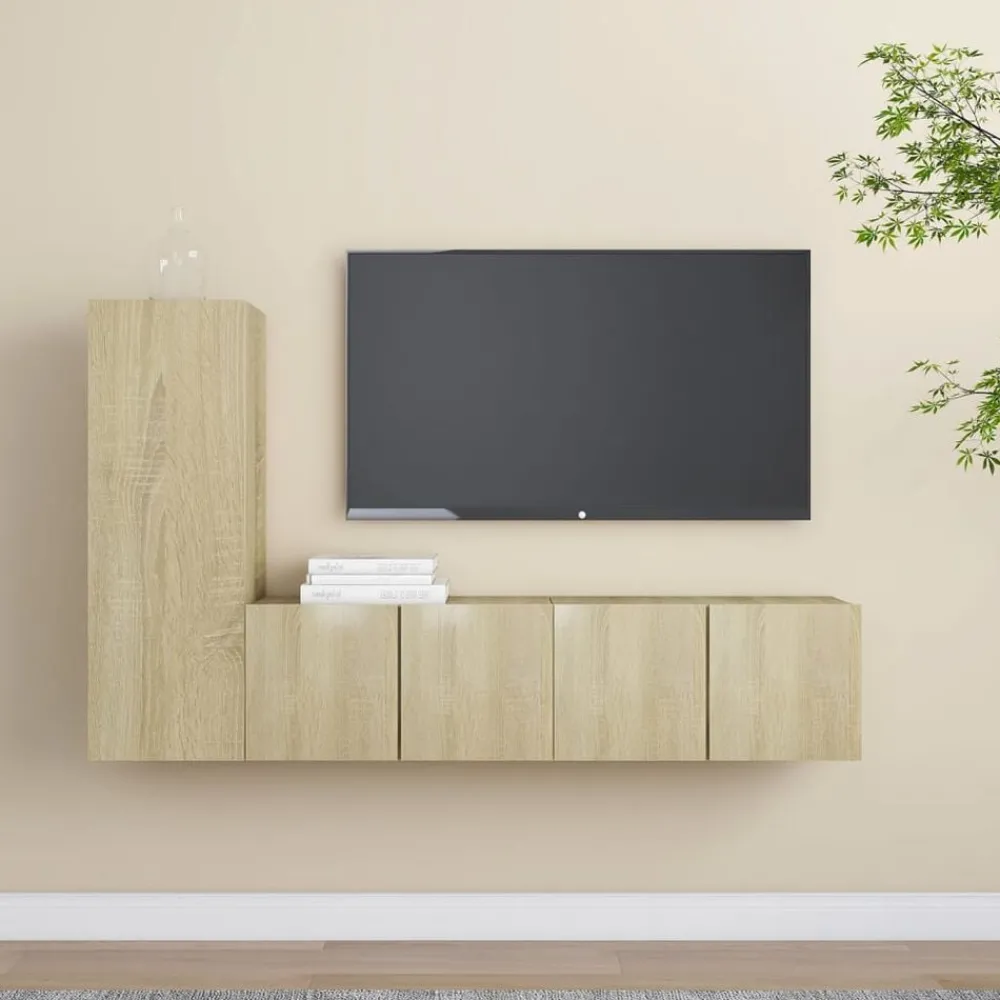 Meubles Tv-vidaXL Ensemble de meubles TV 3 pcs Chêne sonoma Bois d'ingénierie Chêne sonoma