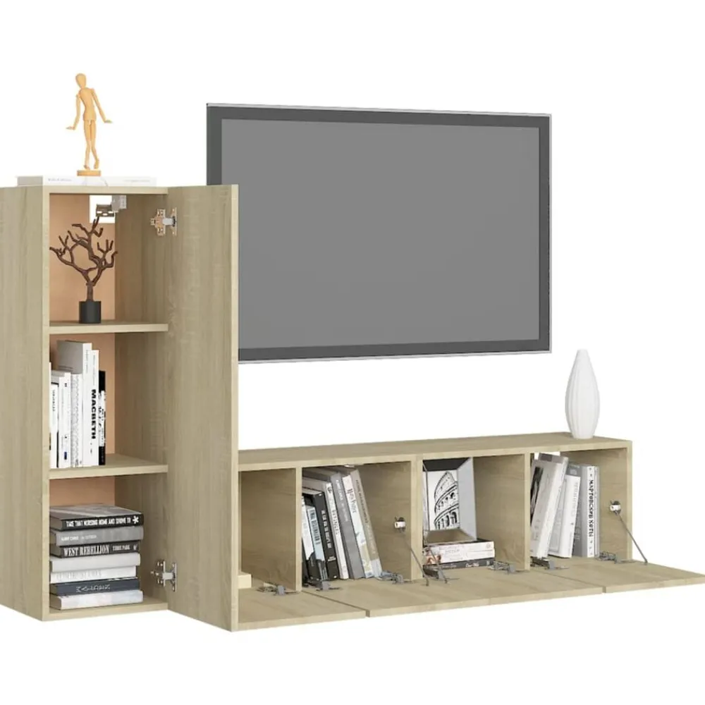 Meubles Tv-vidaXL Ensemble de meubles TV 3 pcs Chêne sonoma Bois d'ingénierie Chêne sonoma