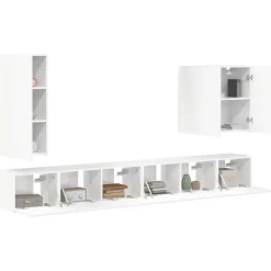 Meubles Tv-vidaXL Ensemble de meuble TV mural Montage mural 6 pcs Blanc brillant