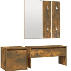 Bancs-vidaXL Ensemble de meubles de couloir Chêne fumé Bois d'ingénierie Ch&ecirc;ne fumé