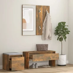 Bancs-vidaXL Ensemble de meubles de couloir Chêne fumé Bois d'ingénierie Ch&ecirc;ne fumé