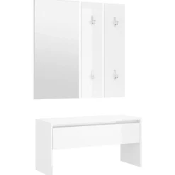 Bancs-vidaXL Ensemble de meubles de couloir Bois d'ingénierie Blanc brillant