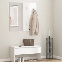 Bancs-vidaXL Ensemble de meubles de couloir Bois d'ingénierie Blanc brillant