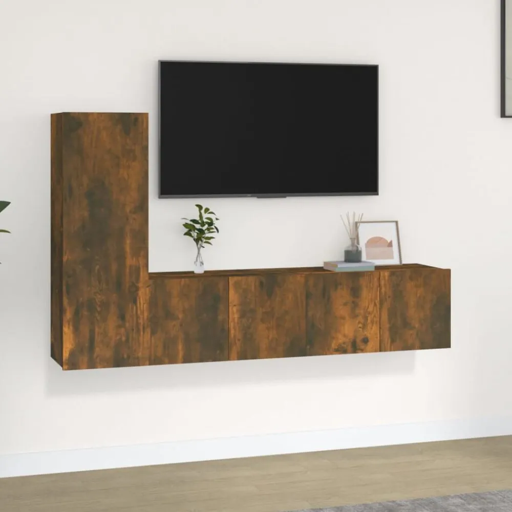 Meubles Tv-vidaXL Ensemble de meubles TV 3 pcs Chêne fumé Bois d'ingénierie Chêne fumé