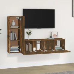 Meubles Tv-vidaXL Ensemble de meubles TV 3 pcs Chêne fumé Bois d'ingénierie Chêne fumé
