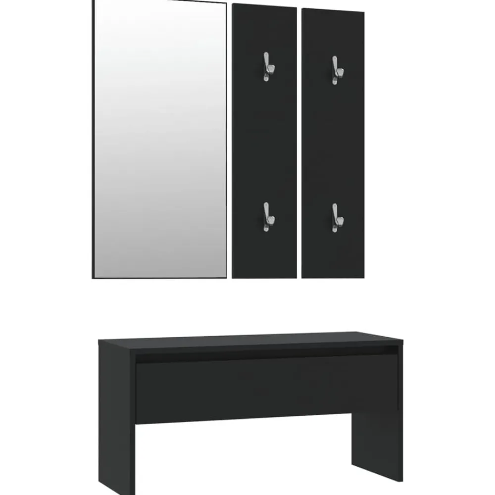 Bancs-vidaXL Ensemble de meubles de couloir bois d'ingénierie Noir