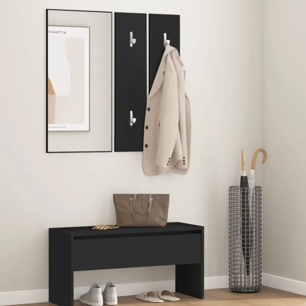 Bancs-vidaXL Ensemble de meubles de couloir bois d'ingénierie Noir