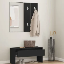 Bancs-vidaXL Ensemble de meubles de couloir bois d'ingénierie Noir