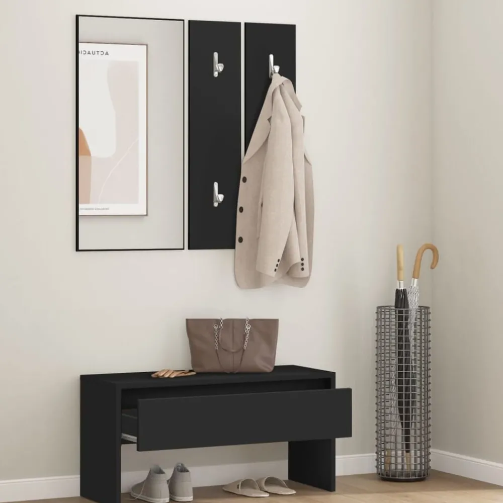 Bancs-vidaXL Ensemble de meubles de couloir bois d'ingénierie Noir