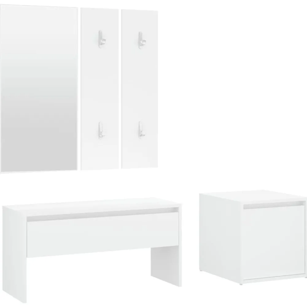Bancs-vidaXL Ensemble de meubles de couloir Bois d'ingénierie Blanc