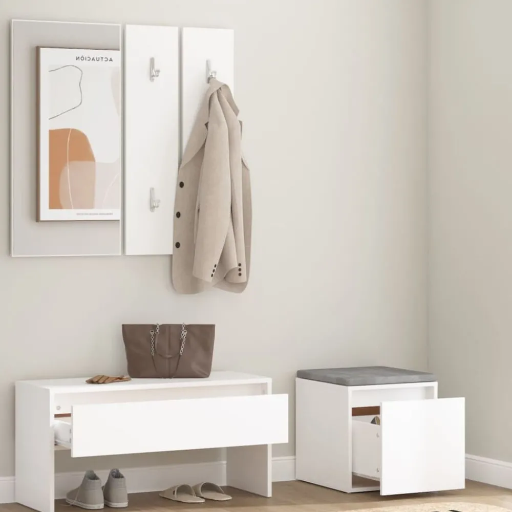 Bancs-vidaXL Ensemble de meubles de couloir Bois d'ingénierie Blanc