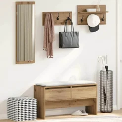 Bancs-vidaXL Ensemble de meubles d'entrée avec tiroir 4 pcs Chêne artisan Ch&ecirc;ne noir