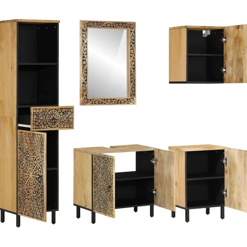 Ensembles De Meubles-vidaXL Ensemble de meubles de salle de bain 5 pcs bois manguier massif