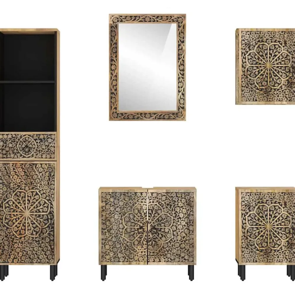 Ensembles De Meubles-vidaXL Ensemble de meubles de salle de bain 5 pcs bois manguier massif