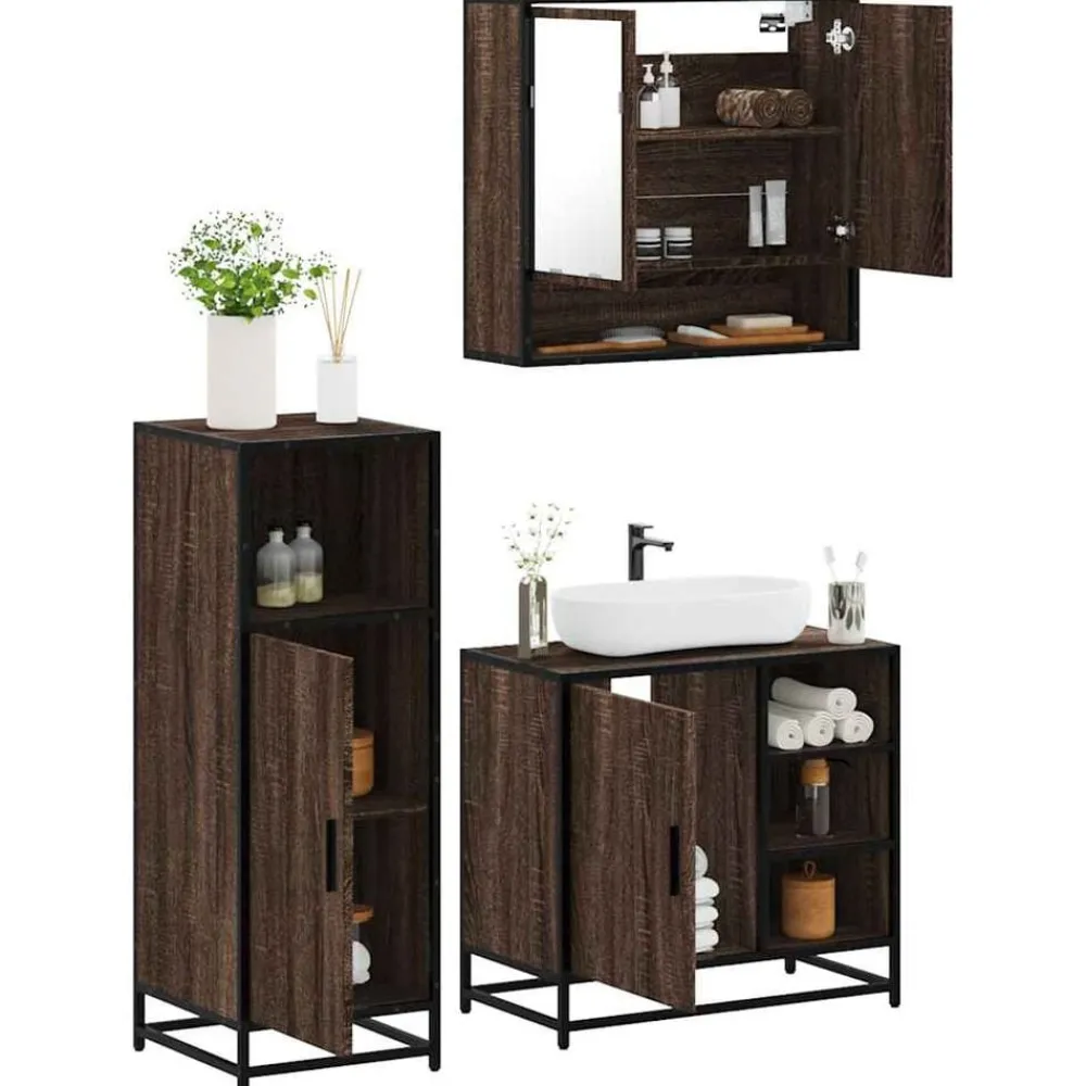 vidaXL Ensemble de meubles de salle de bain 3 pcs Chêne marron