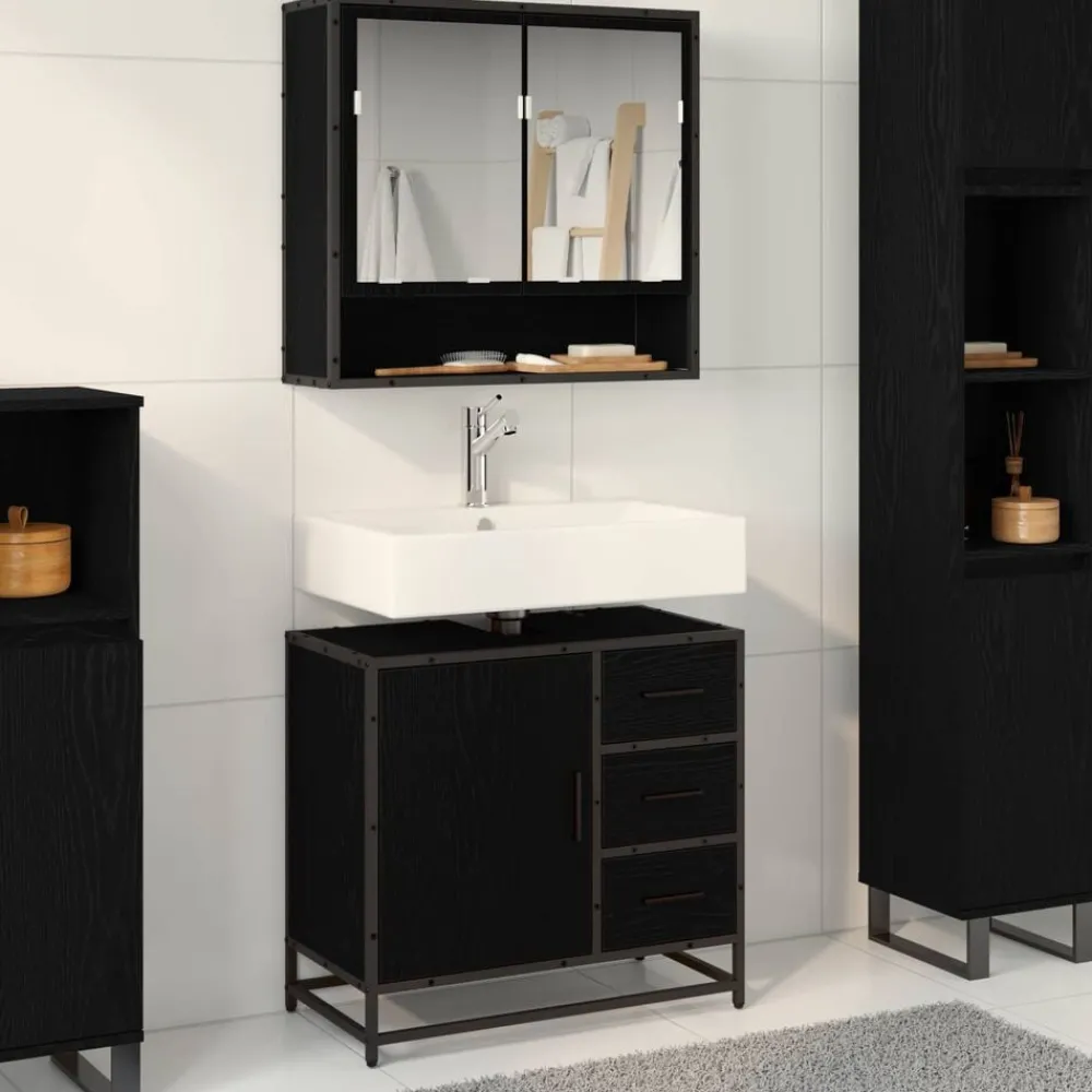 Ensembles De Meubles-vidaXL Ensemble de mobilier de salle de bain 2 pcs Chêne noir Chêne noir