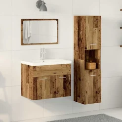 vidaXL Ensemble de mobilier de salle de bain avec étagère 4 pcs Marron