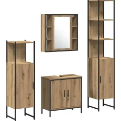 vidaXL Ensemble de mobilier de salle de bain avec étagère 4 pcs Marron