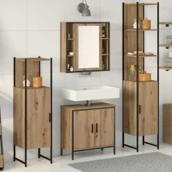 vidaXL Ensemble de mobilier de salle de bain avec étagère 4 pcs Marron