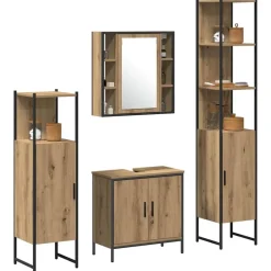 vidaXL Ensemble de mobilier de salle de bain avec étagère 4 pcs Marron