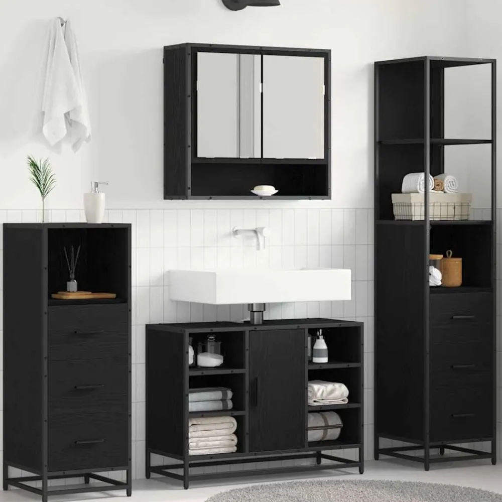 Ensembles De Meubles-vidaXL Ensemble de mobilier de salle de bain 3 pcs Chêne noir Chêne noir