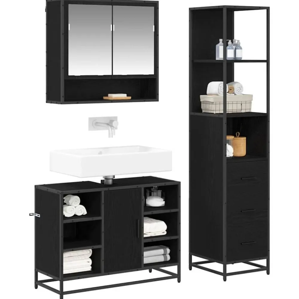 Ensembles De Meubles-vidaXL Ensemble de mobilier de salle de bain 3 pcs Chêne noir Chêne noir