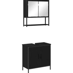 Ensembles De Meubles-vidaXL Ensemble de mobilier de salle de bain avec étagère 2 pcs Noir Chêne noir