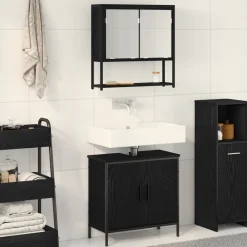 Ensembles De Meubles-vidaXL Ensemble de mobilier de salle de bain avec étagère 2 pcs Noir Ch&ecirc;ne noir