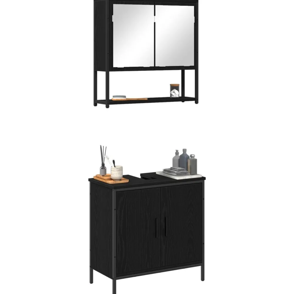 Ensembles De Meubles-vidaXL Ensemble de mobilier de salle de bain avec étagère 2 pcs Noir Chêne noir