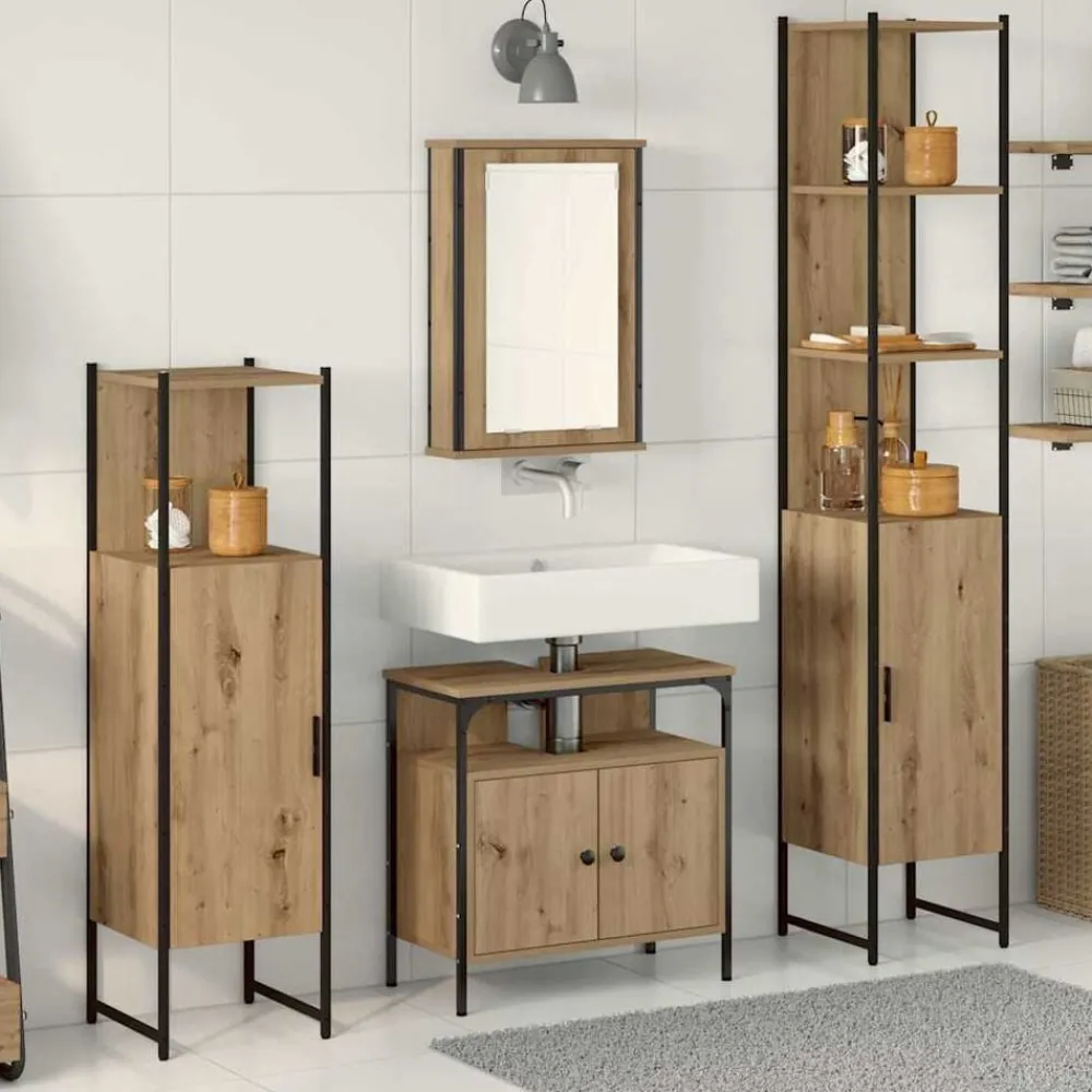 vidaXL Ensemble de mobilier de salle de bain 4 pcs chêne artisanal