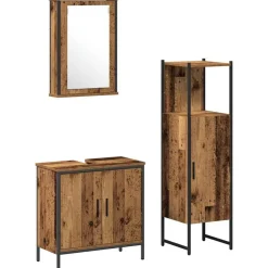 Ensembles De Meubles-vidaXL Ensemble de mobilier de salle de bain avec porte 3 pcs Marron Bois ancien