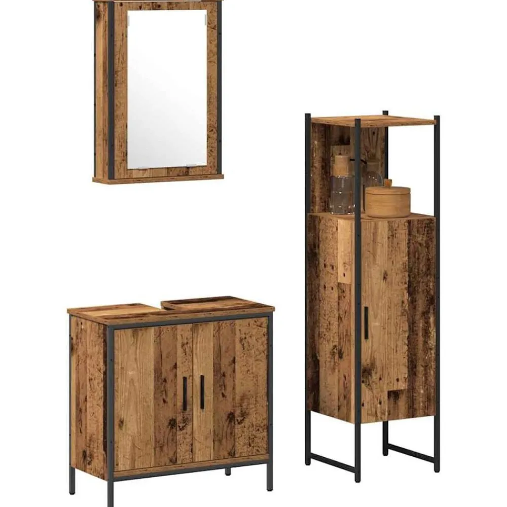 Ensembles De Meubles-vidaXL Ensemble de mobilier de salle de bain avec porte 3 pcs Marron Bois ancien