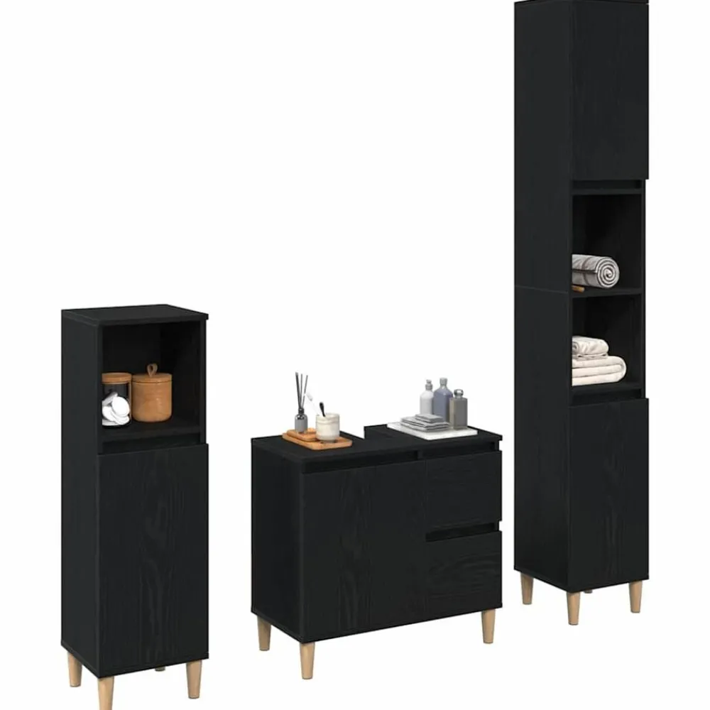 vidaXL Ensemble de mobilier de salle de bain 3 pcs Chêne noir