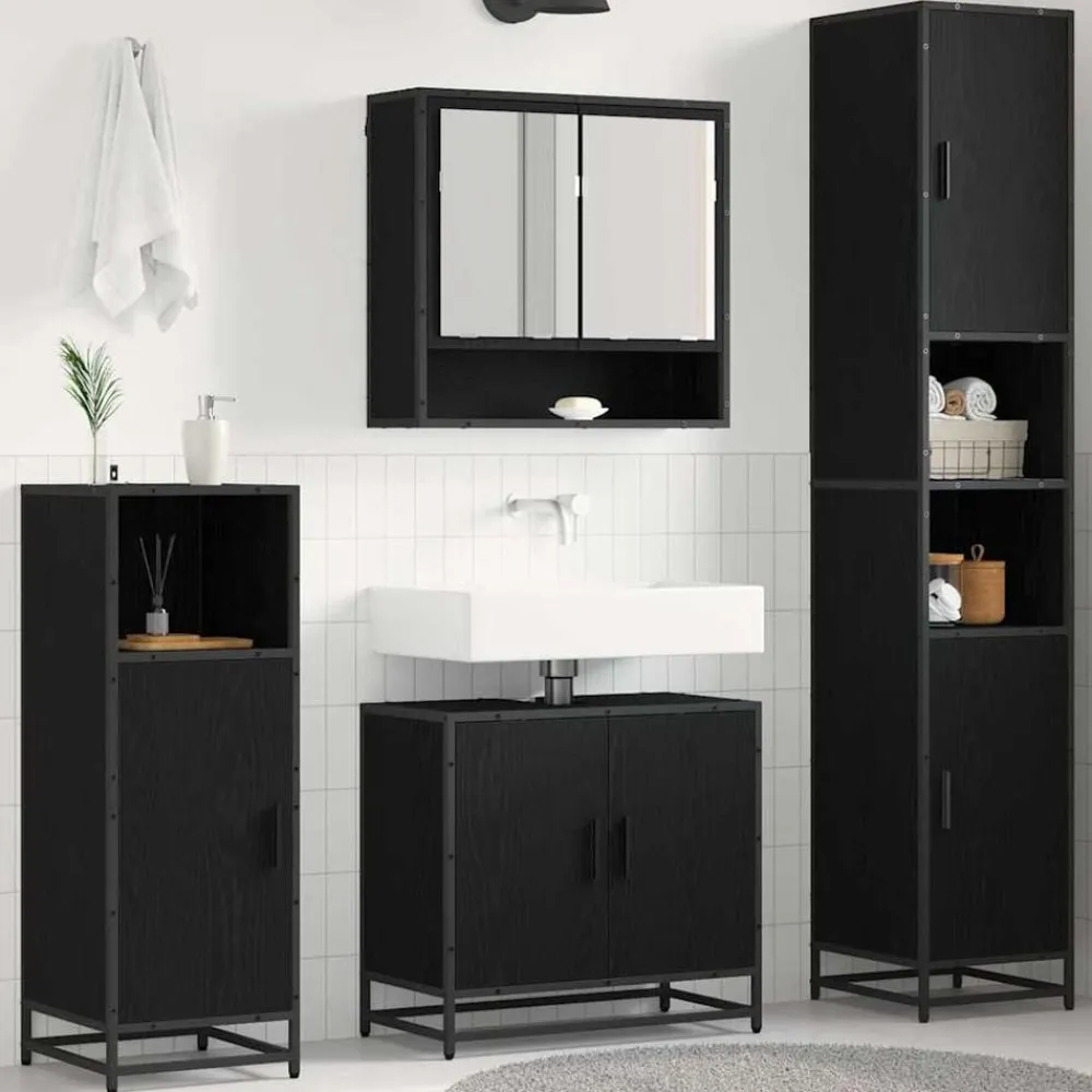 Ensembles De Meubles-vidaXL Ensemble de mobilier de salle de bain 4 pcs Chêne noir Chêne noir
