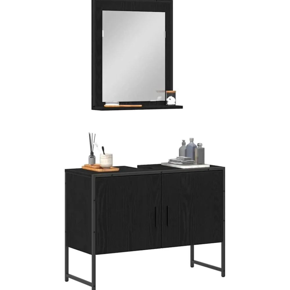 vidaXL Ensemble de mobilier de salle de bain Montage mural 2 pcs Noir