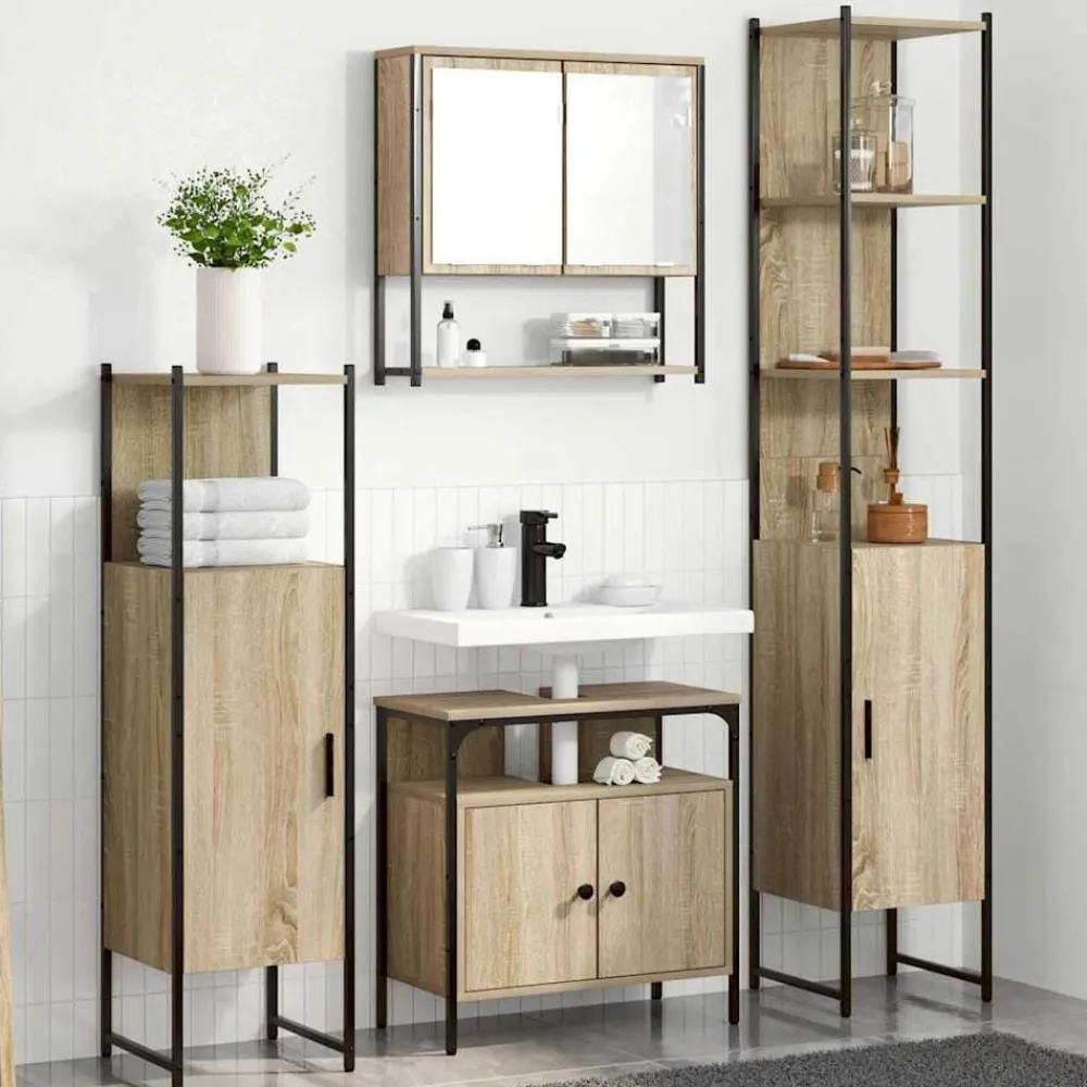 Ensembles De Meubles-vidaXL Ensemble de mobilier de salle de bain 4 pcs Chêne Sonoma Chêne sonoma