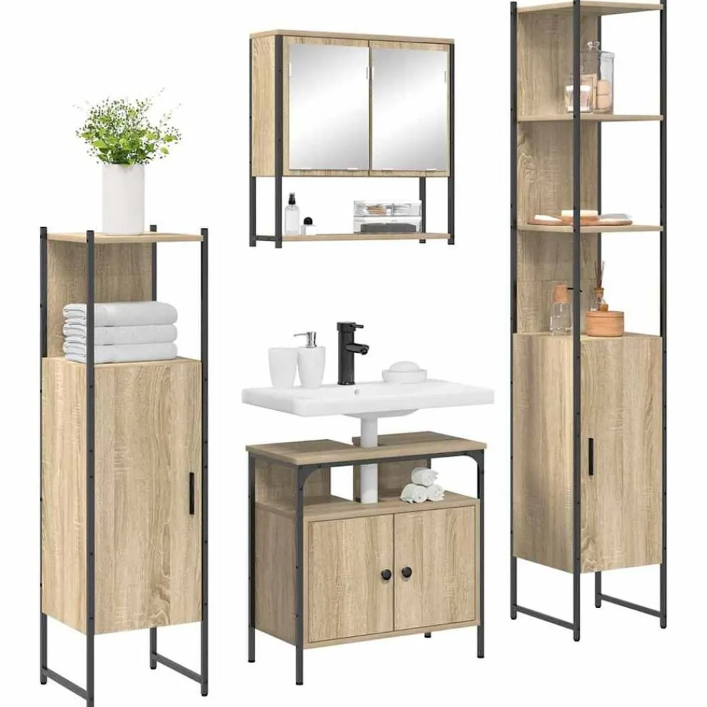 Ensembles De Meubles-vidaXL Ensemble de mobilier de salle de bain 4 pcs Chêne Sonoma Chêne sonoma