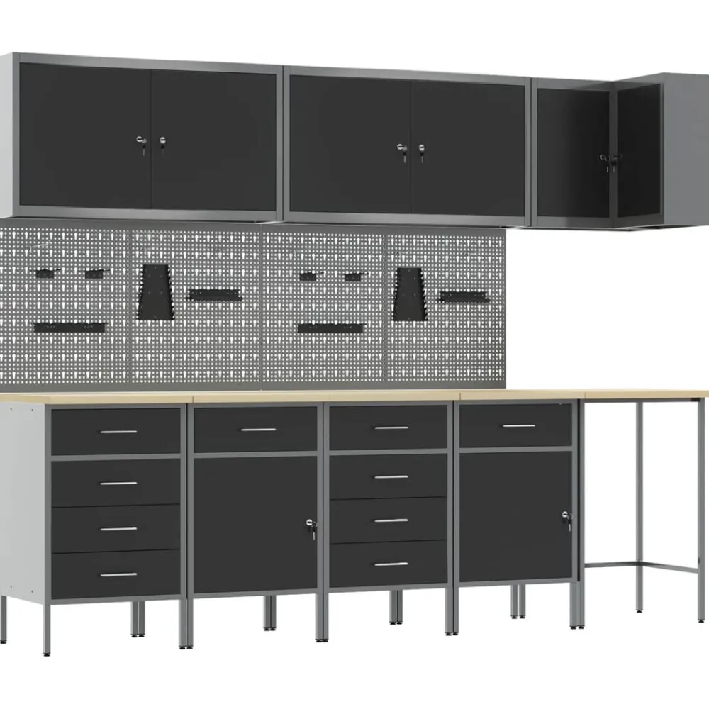 vidaXL Ensemble de placards de travail avec tiroir 12 pcs et gris