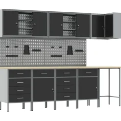 vidaXL Ensemble de placards de travail avec tiroir 12 pcs et gris
