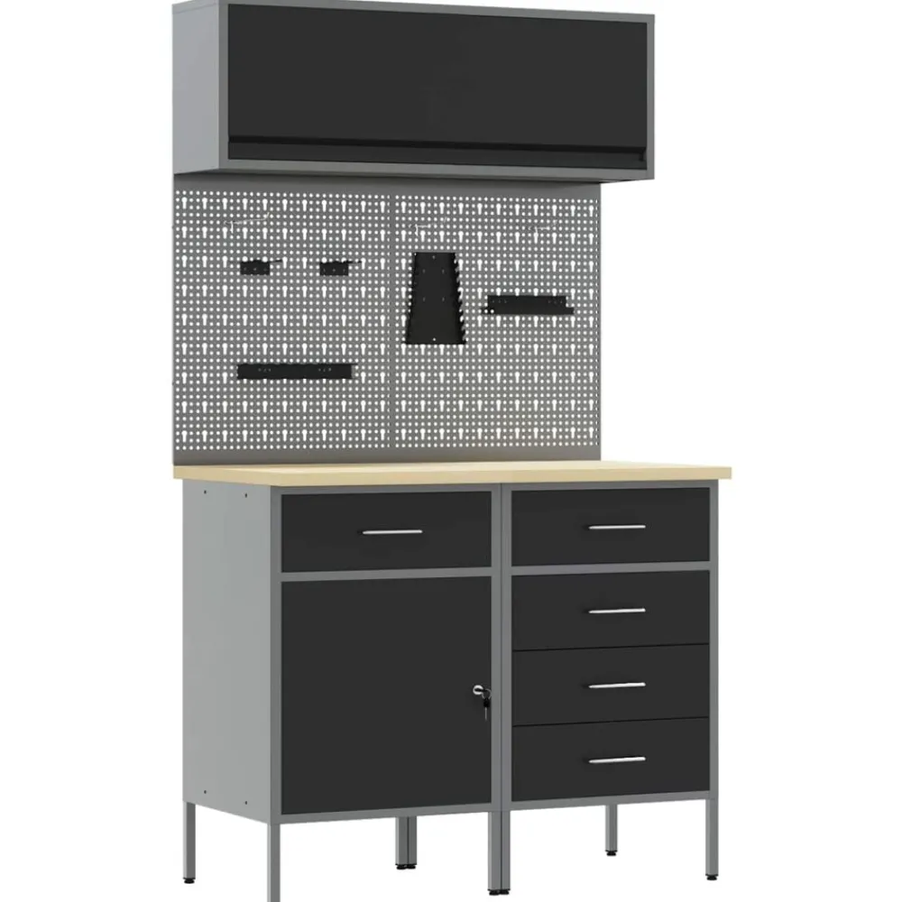 Accessoires De Quincaillerie-vidaXL Ensemble de placards de travail avec tiroir 5 pcs Noir