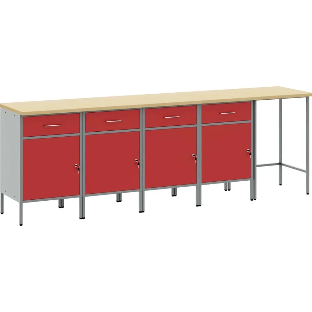 Accessoires De Quincaillerie-vidaXL Ensemble de placards de travail avec tiroir 5 pcs et Gris Rouge