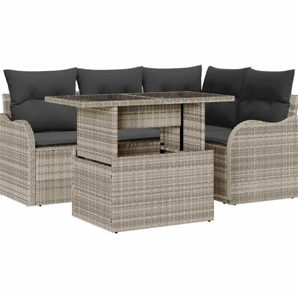 Mobilier De Jardin-vidaXL Ensemble de repas extérieur 5 pcs Poly rotin Gris clair