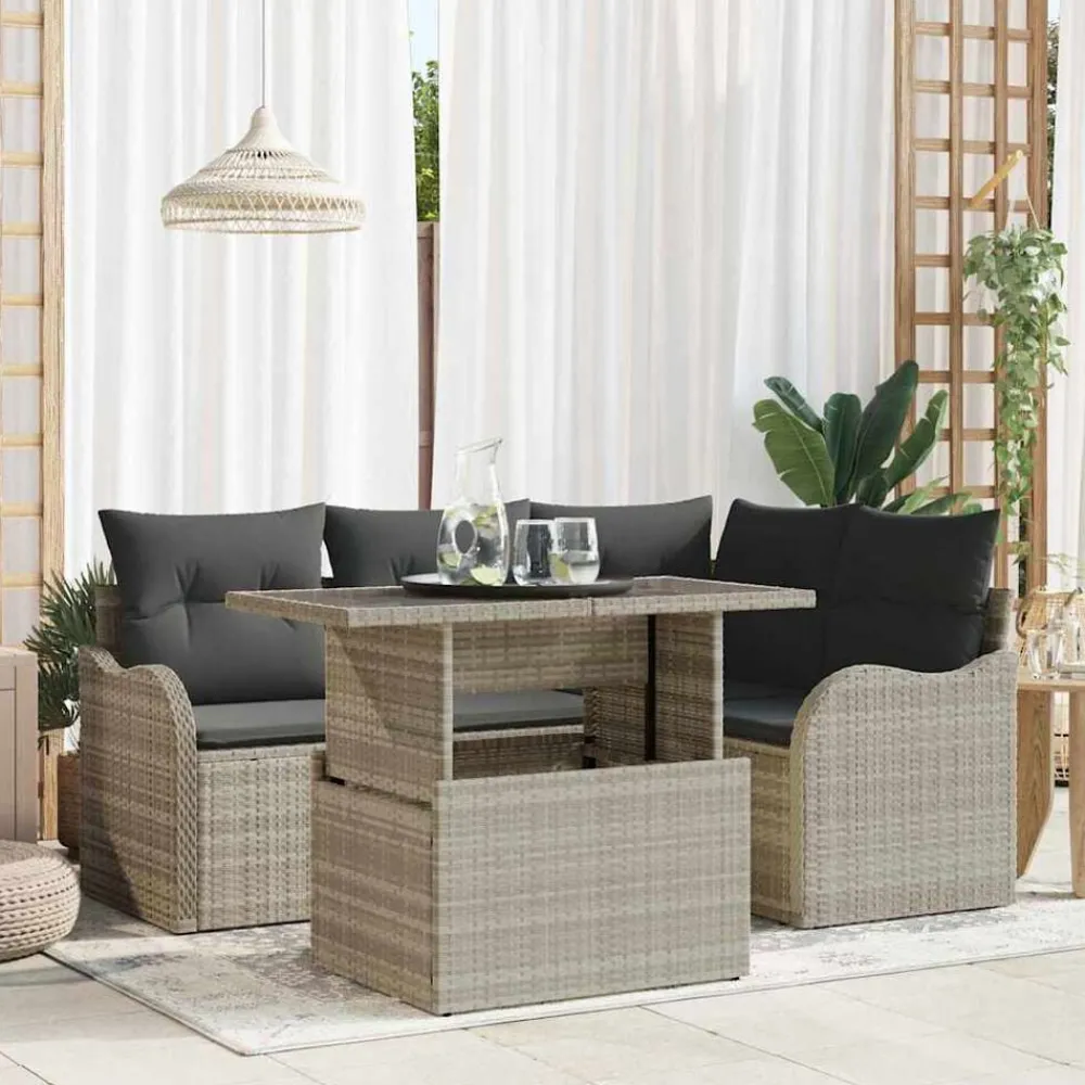 Mobilier De Jardin-vidaXL Ensemble de repas extérieur 5 pcs Poly rotin Gris clair