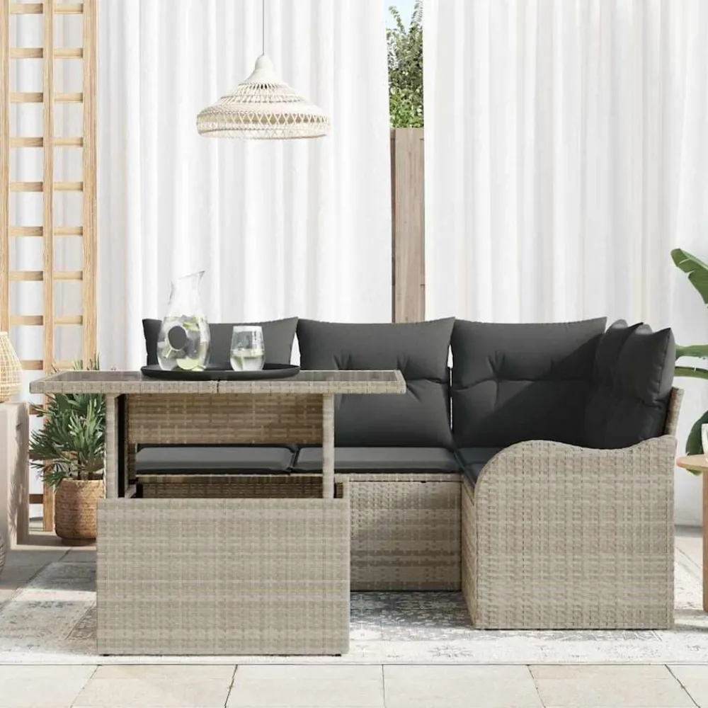 Mobilier De Jardin-vidaXL Ensemble de repas extérieur 5 pcs Poly rotin Gris clair