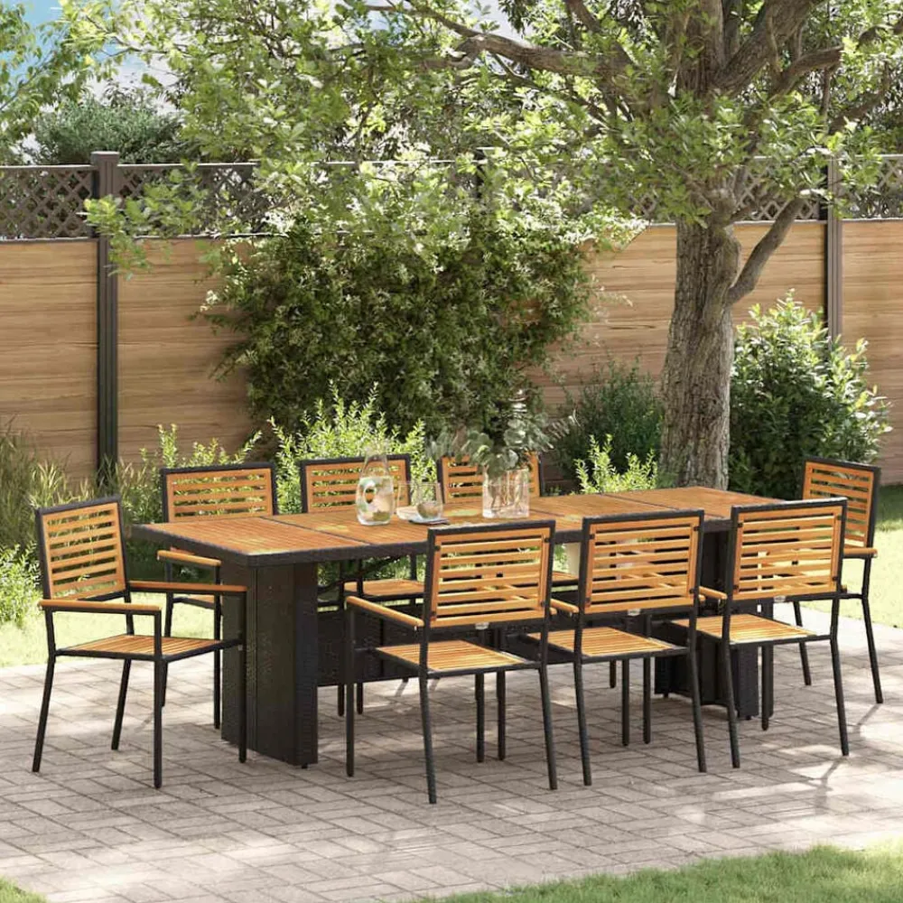 Mobilier De Jardin-vidaXL Ensemble de salle à manger pour jardin 9 pcs et Marron Noir
