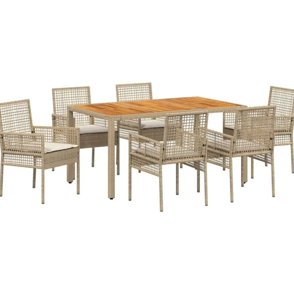 Mobilier De Jardin-vidaXL Ensemble de salle à manger pour jardin 7 pcs Beige polyrotin beige et crème